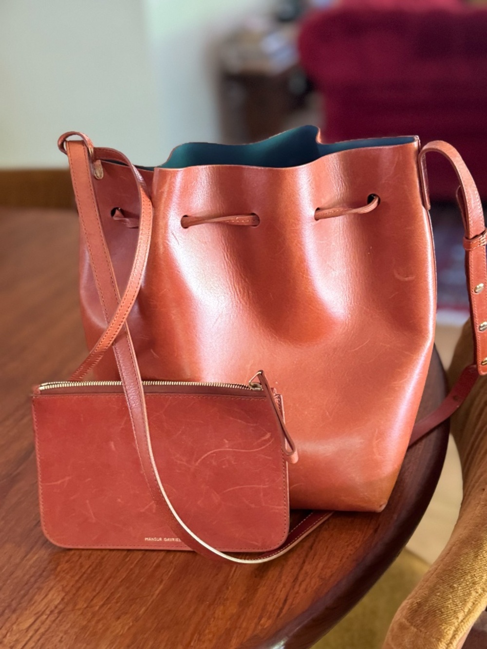 Mansur Graviel Bucket Bag - Veg Tanned with blue leather interior - Picture 5 of 7